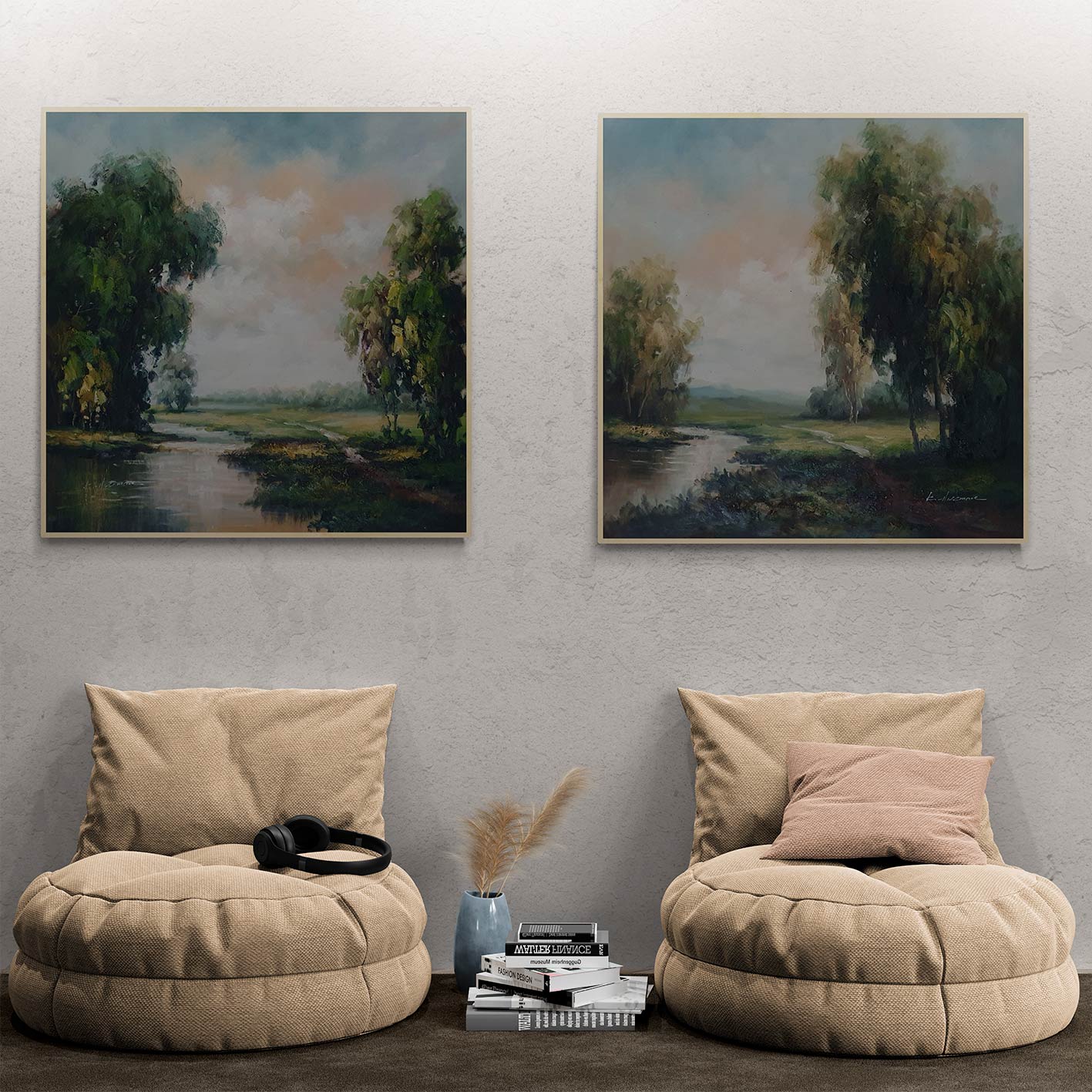 Cuadro Diptico Paisaje Pantano  80x80 cm [2 piezas]