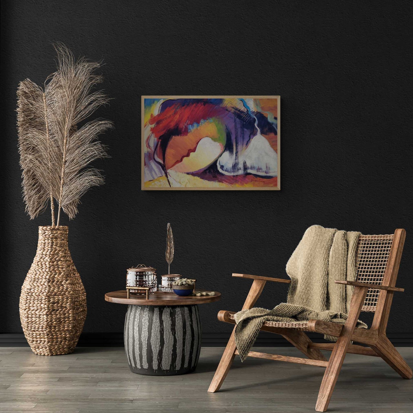 Lienzo moderno con figura humana abstracta pintado a mano