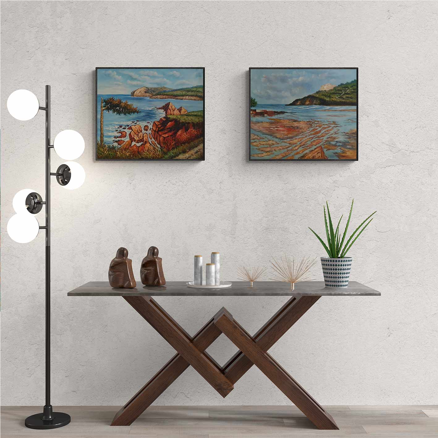 Decoración artística con imágenes de marismas al óleo sobre lienzo