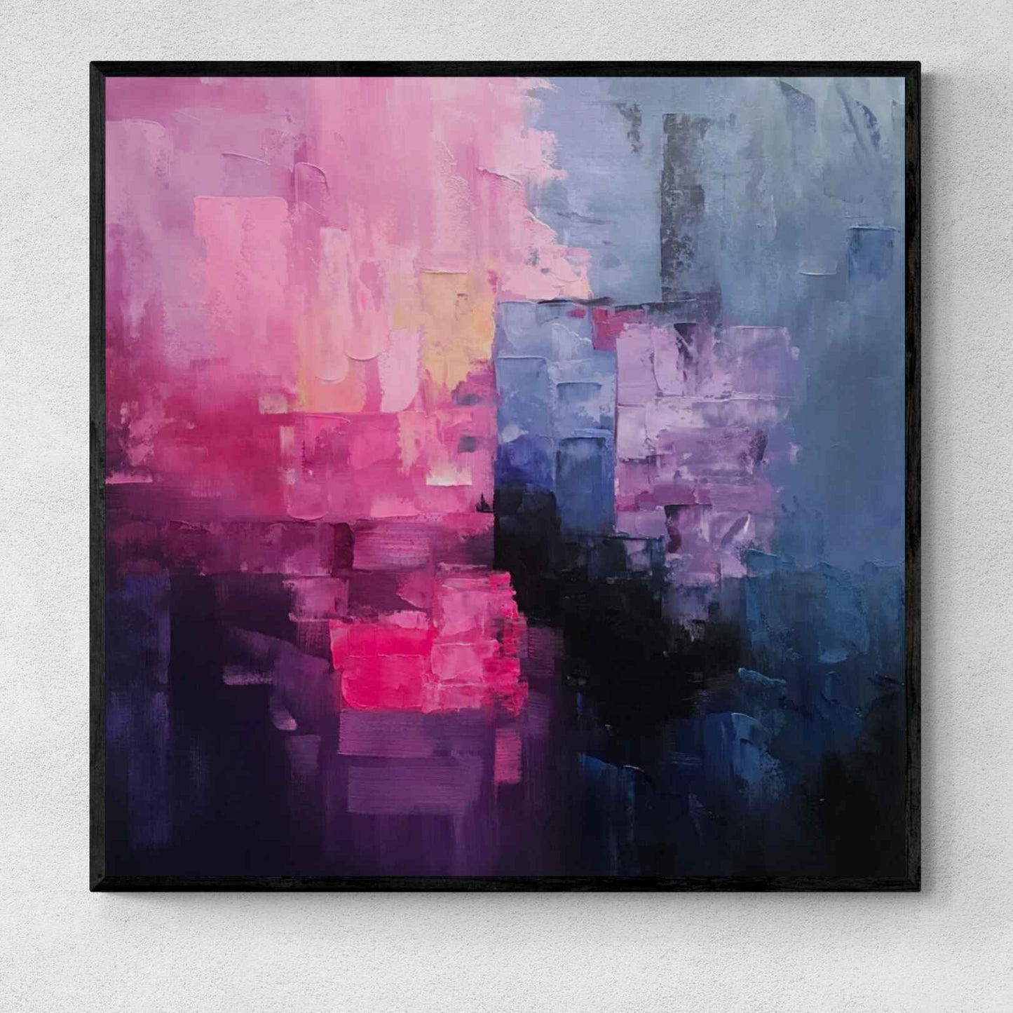 Cuadro abstracto de gran tamaño con tonos rosas y azules