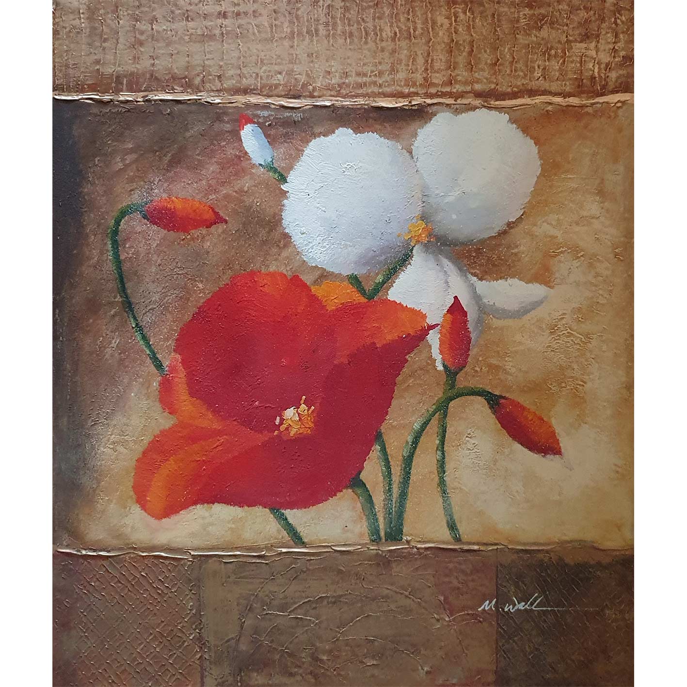 Cuadro Triptico Flores Oro 50x60 cm [3 piezas]