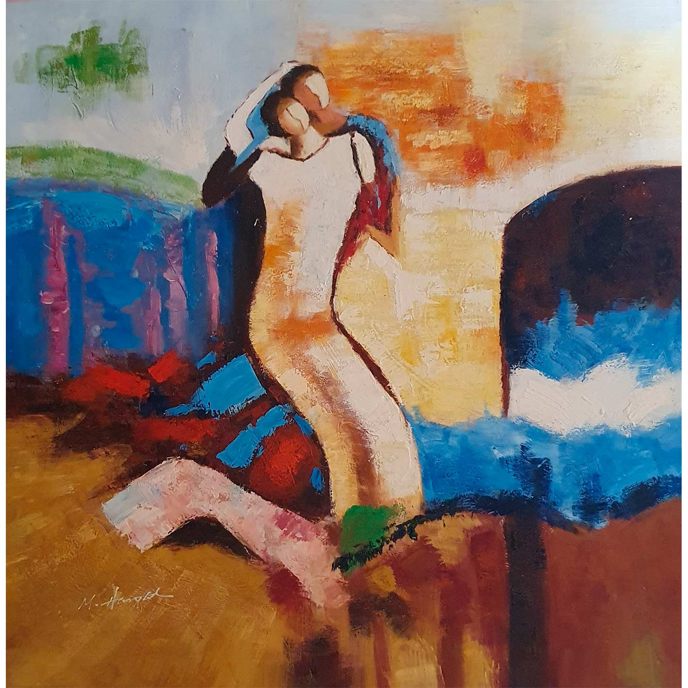Cuadro Oleo Figuras Hessam Abrishami 80x80 cm