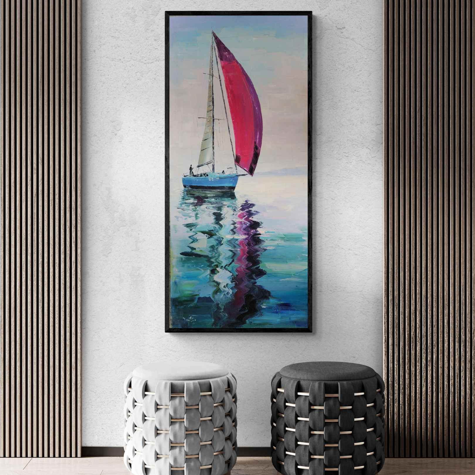 Cuadro Oleo Lienzo Pintura La Vela Morada 130x55 cm