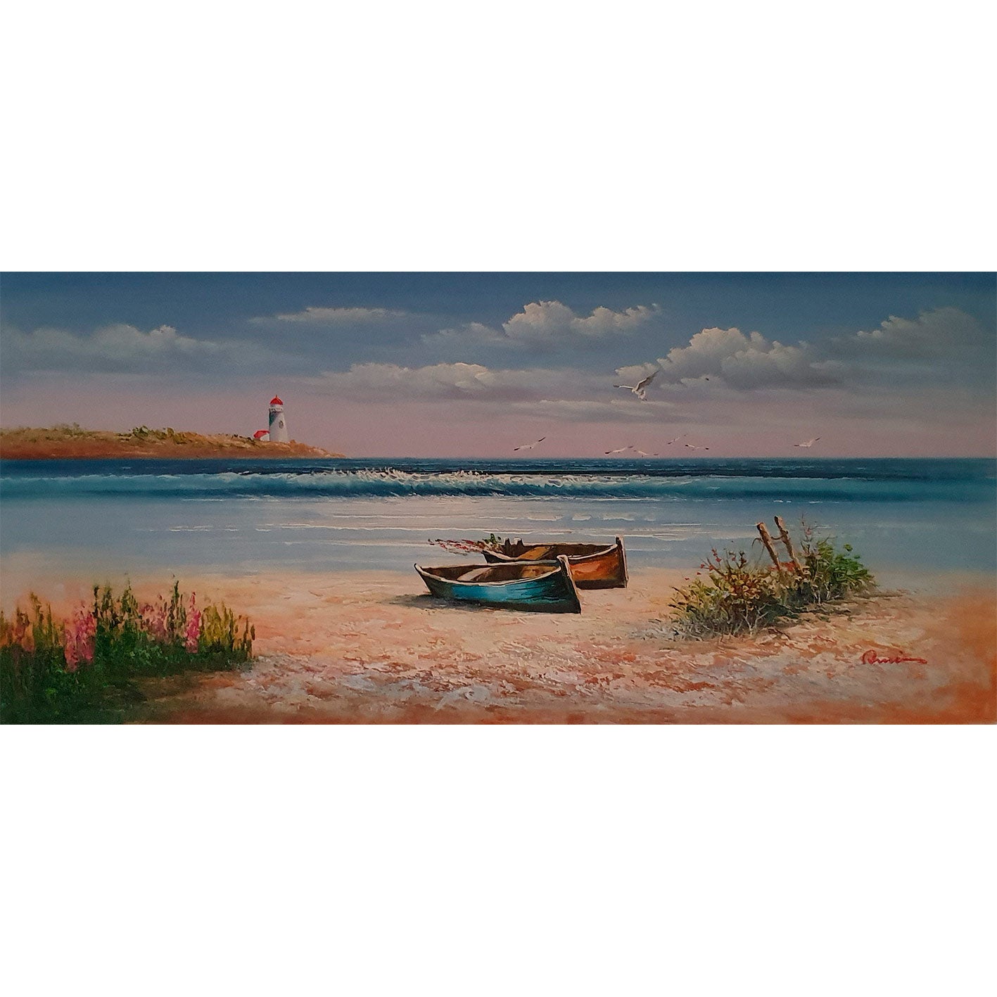 Cuadro Playa y Faro 90x40 cm