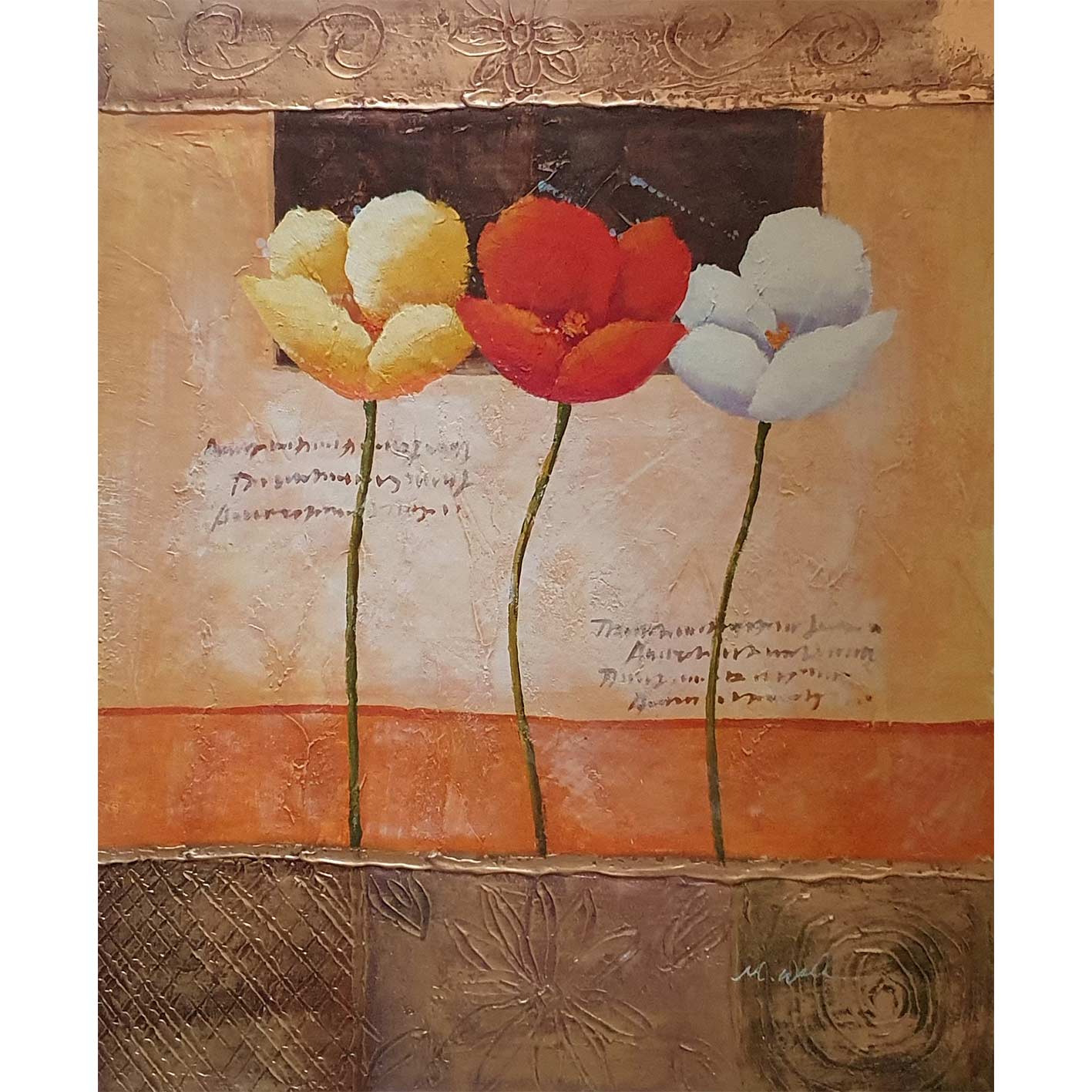 Cuadro Triptico Flores Oro 50x60 cm [3 piezas]