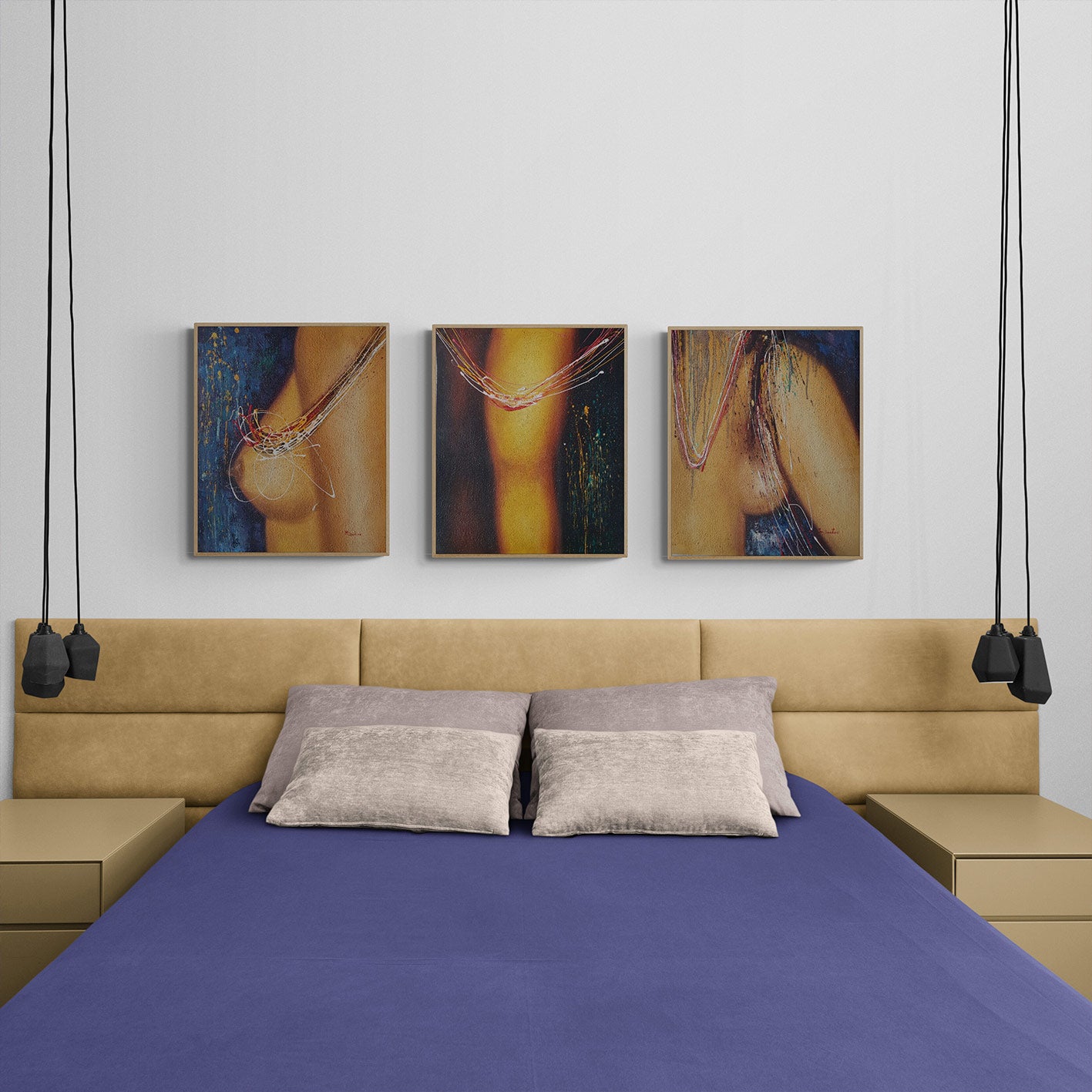 Cuadro Triptico Mujer Pinturas 50x60 cm [3 piezas]