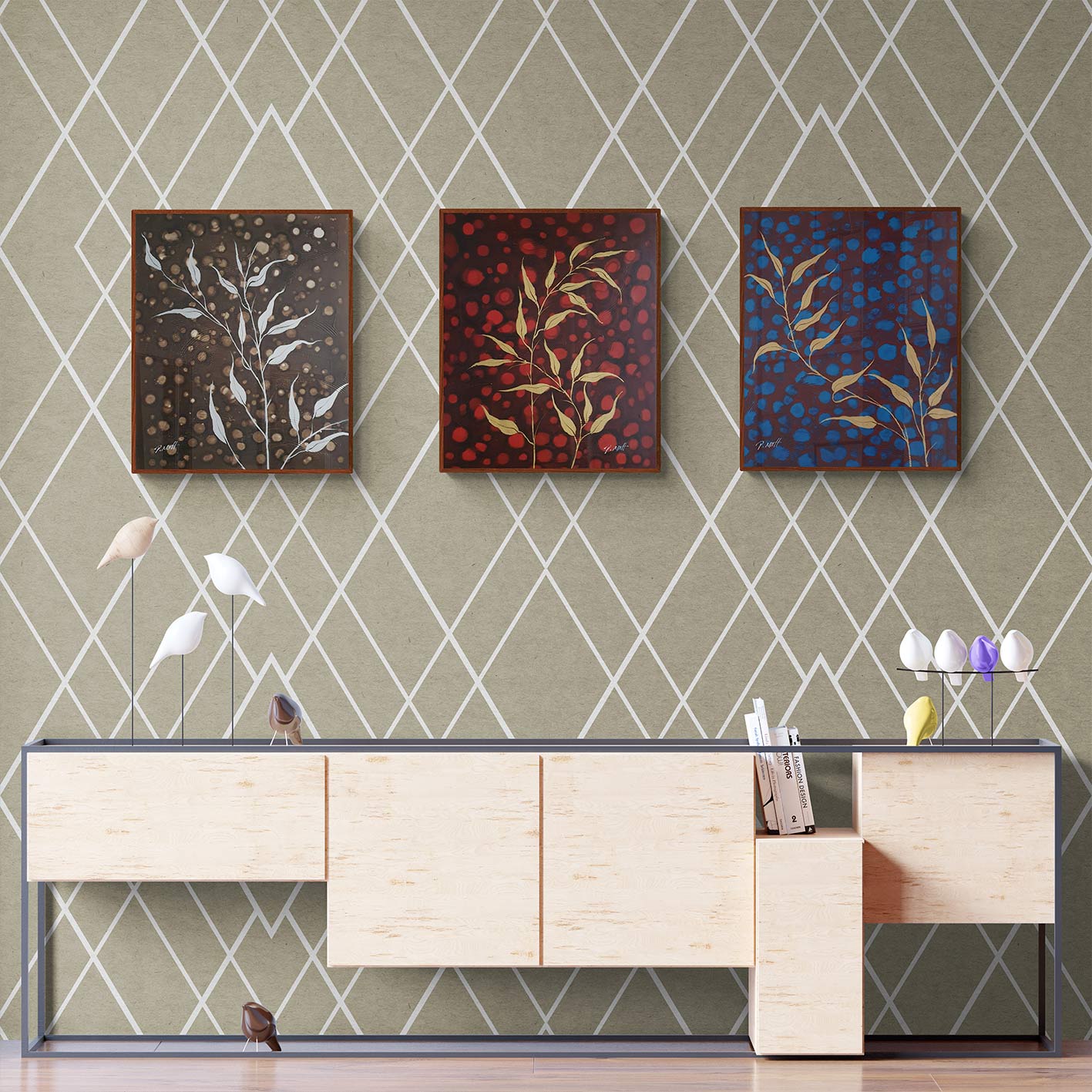 Cuadro Triptico Ramas Decorativas 50x60 cm [3 piezas]