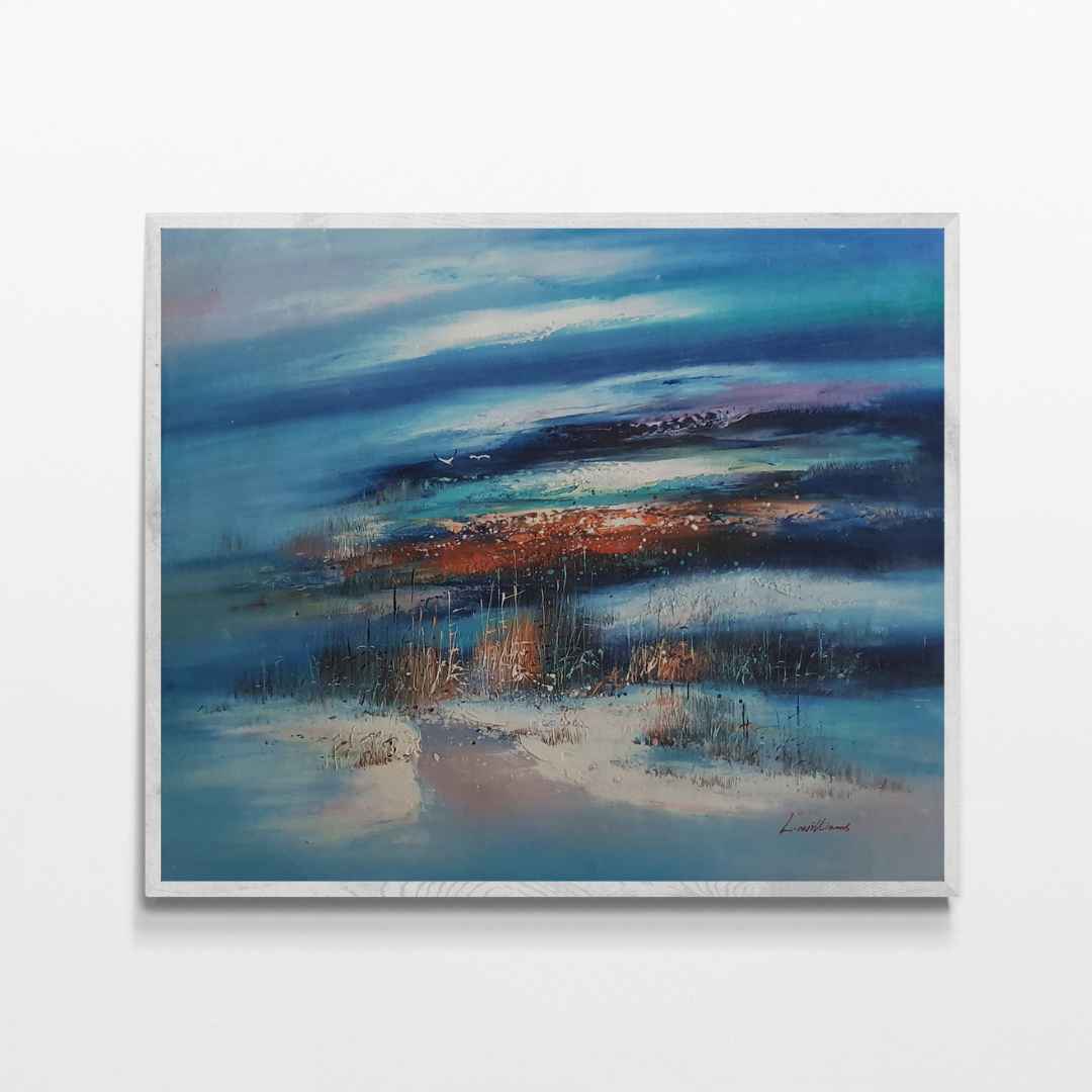 Cuadro al óleo "Marina Abstracta" pintado a mano con colores azulados
