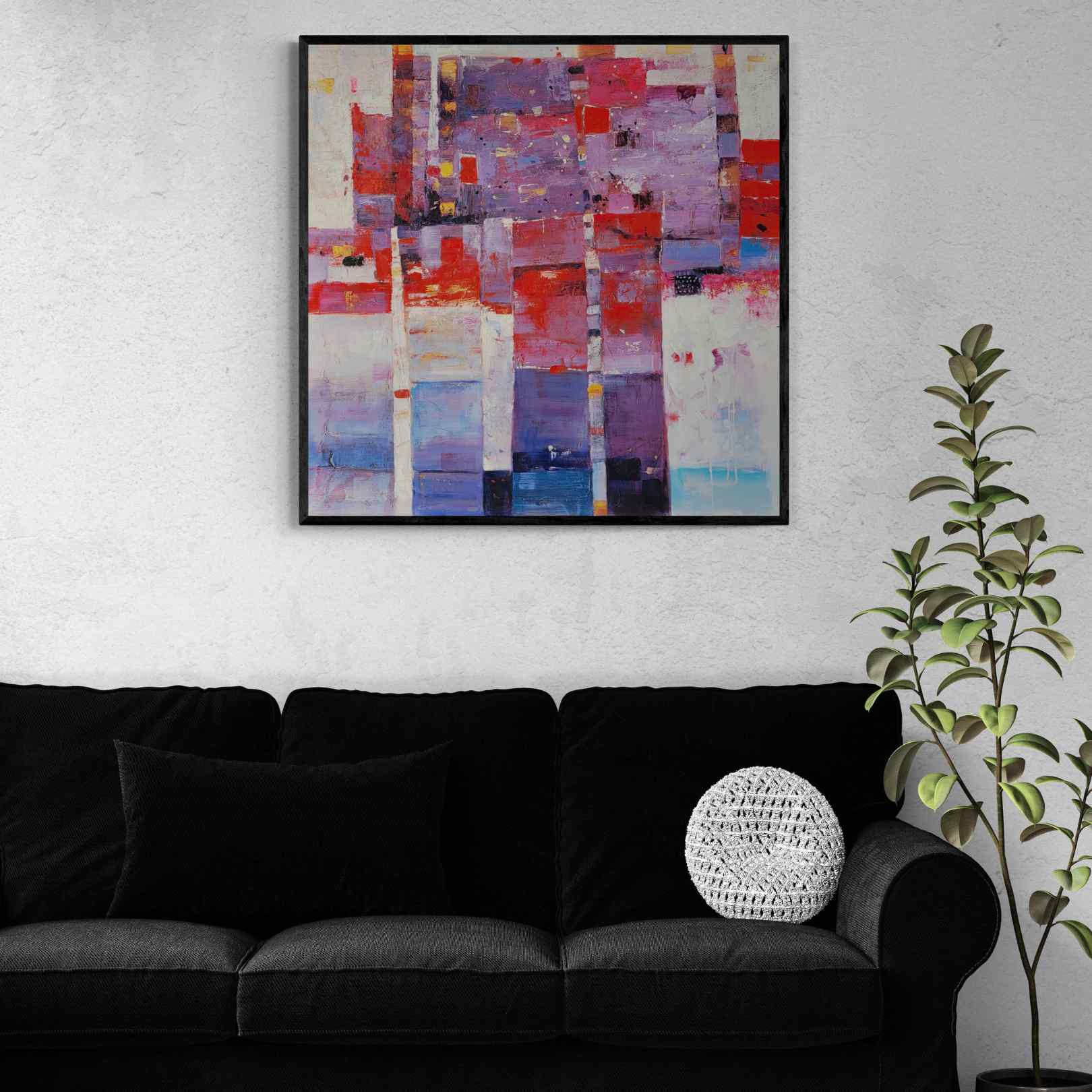 Pintura Óleo Abstracta colores rojos y violetas