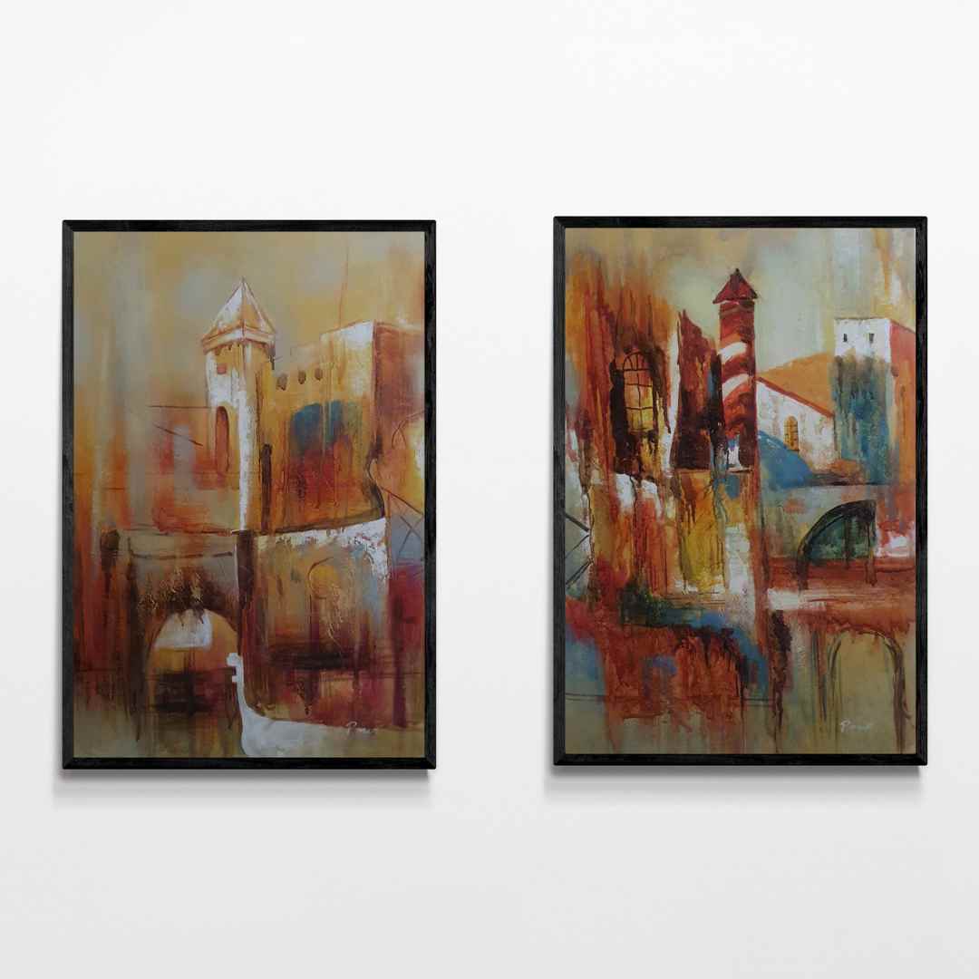 Pintura Díptica Ciudad Abstracta 60x90 cm [2 piezas]