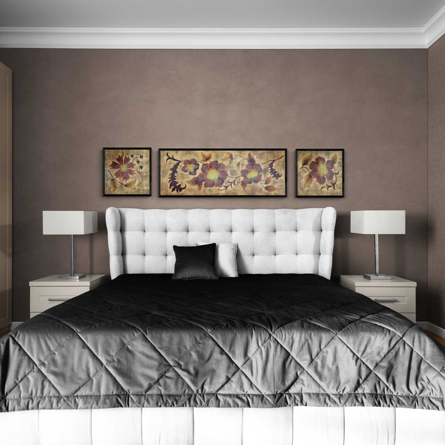 Cuadro Triptico Decoracion Oro Flor 200x40 cm