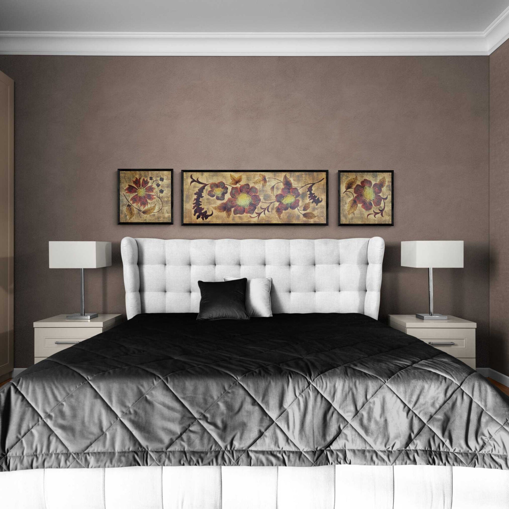 Cuadro Triptico Decoracion Oro Flor 200x40 cm