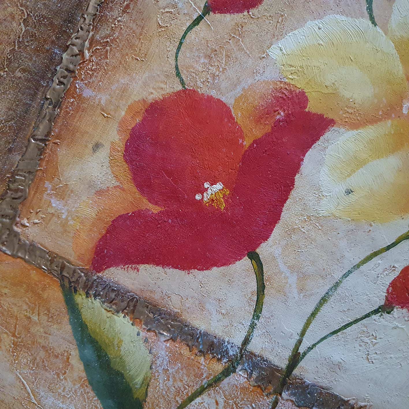 Cuadro Triptico Flores Oro 50x60 cm [3 piezas]