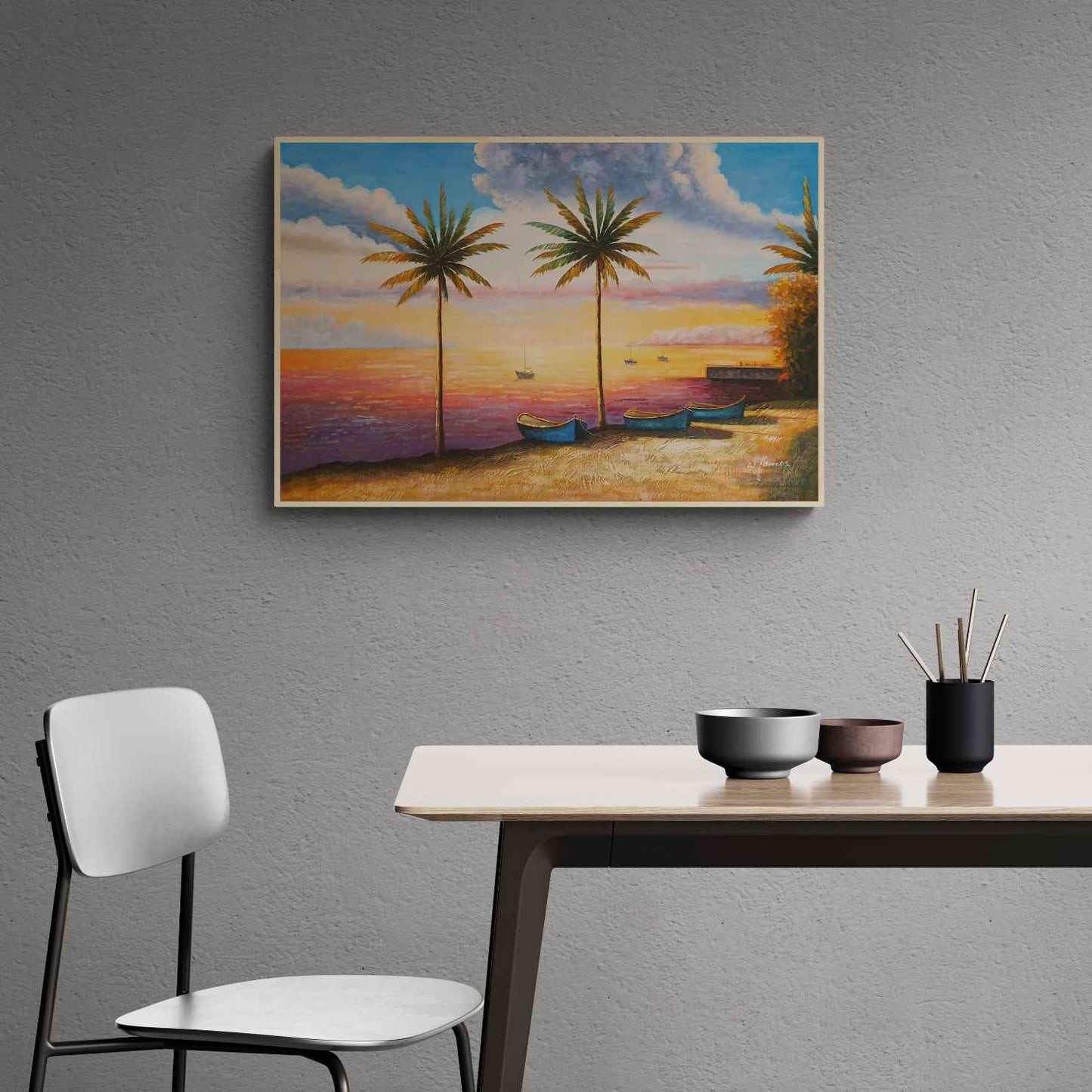 Pintura las Palmeras Junto al Mar 90x60 cm
