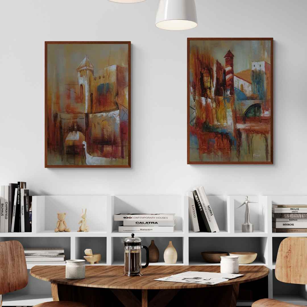 Pintura Díptica Ciudad Abstracta 60x90 cm [2 piezas]