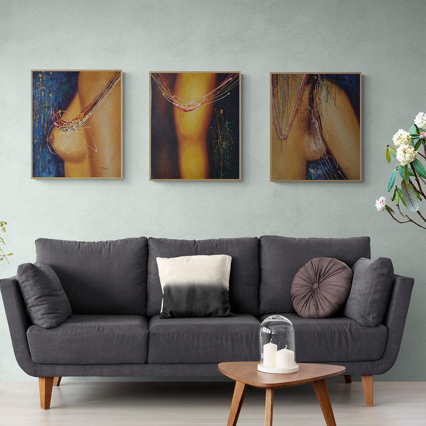 Cuadro Triptico Mujer Pinturas 50x60 cm [3 piezas]