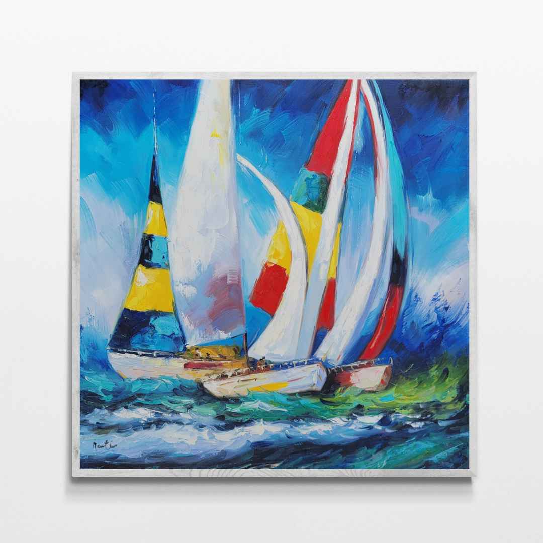Pintura Barcos Arcoiris 80x80 cm