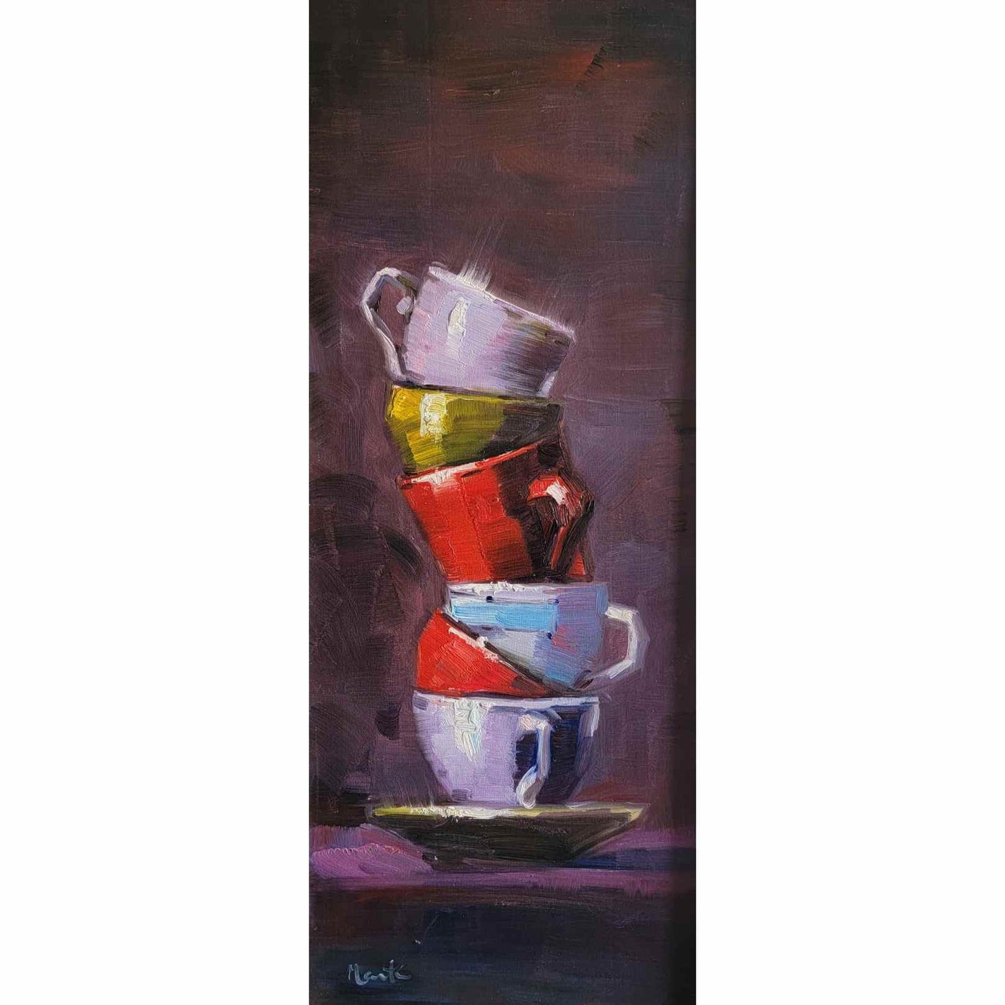 Cuadro Oleo Pintura Desayuno con Amigos 40x90 cm