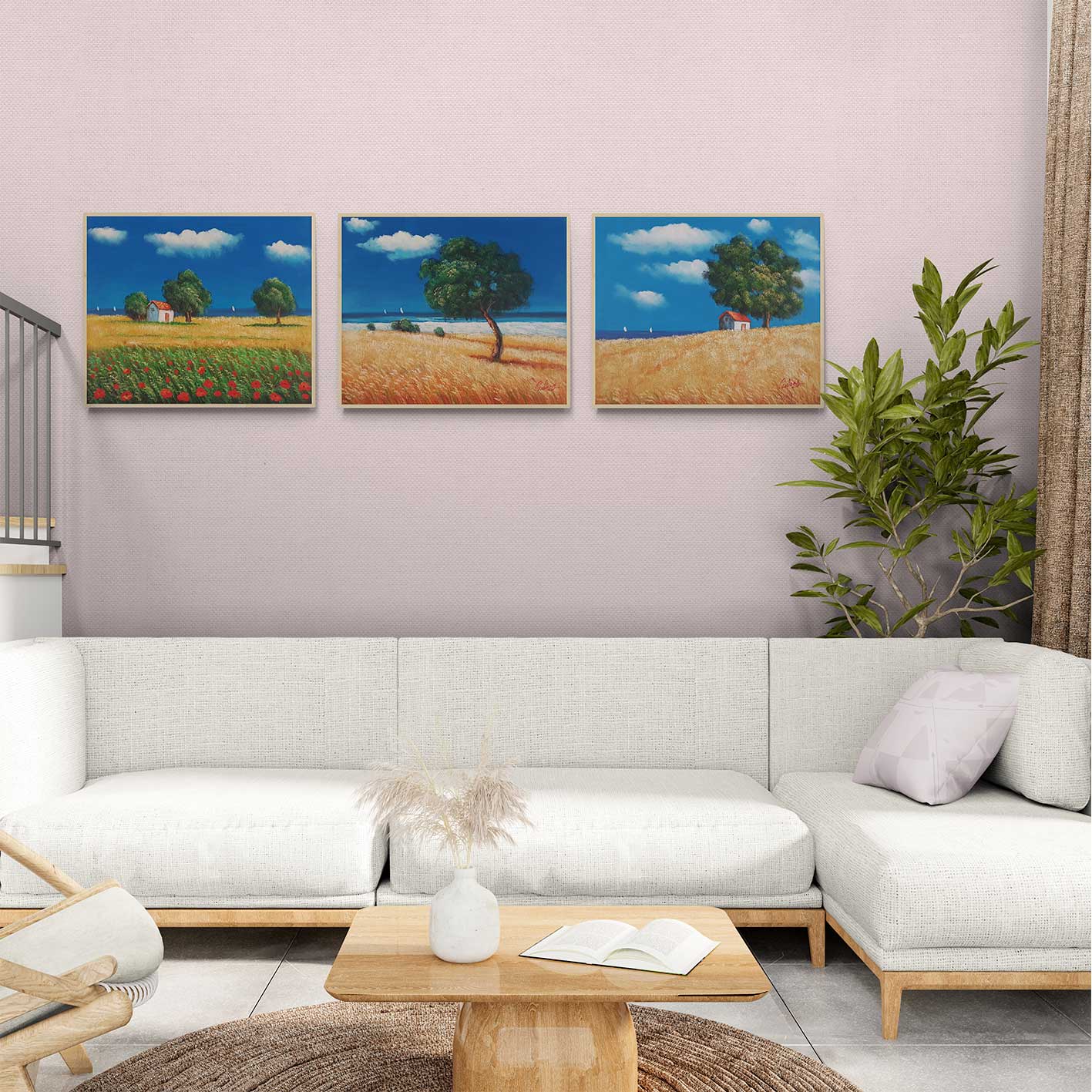 Cuadro Triptico en el Campo 50x60 cm [3 piezas]