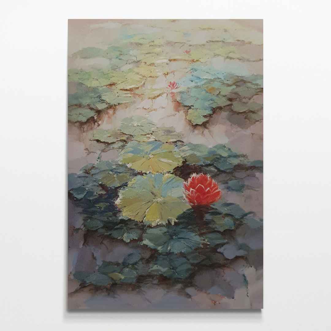 Arte decorativo de paisaje con vegetación y agua