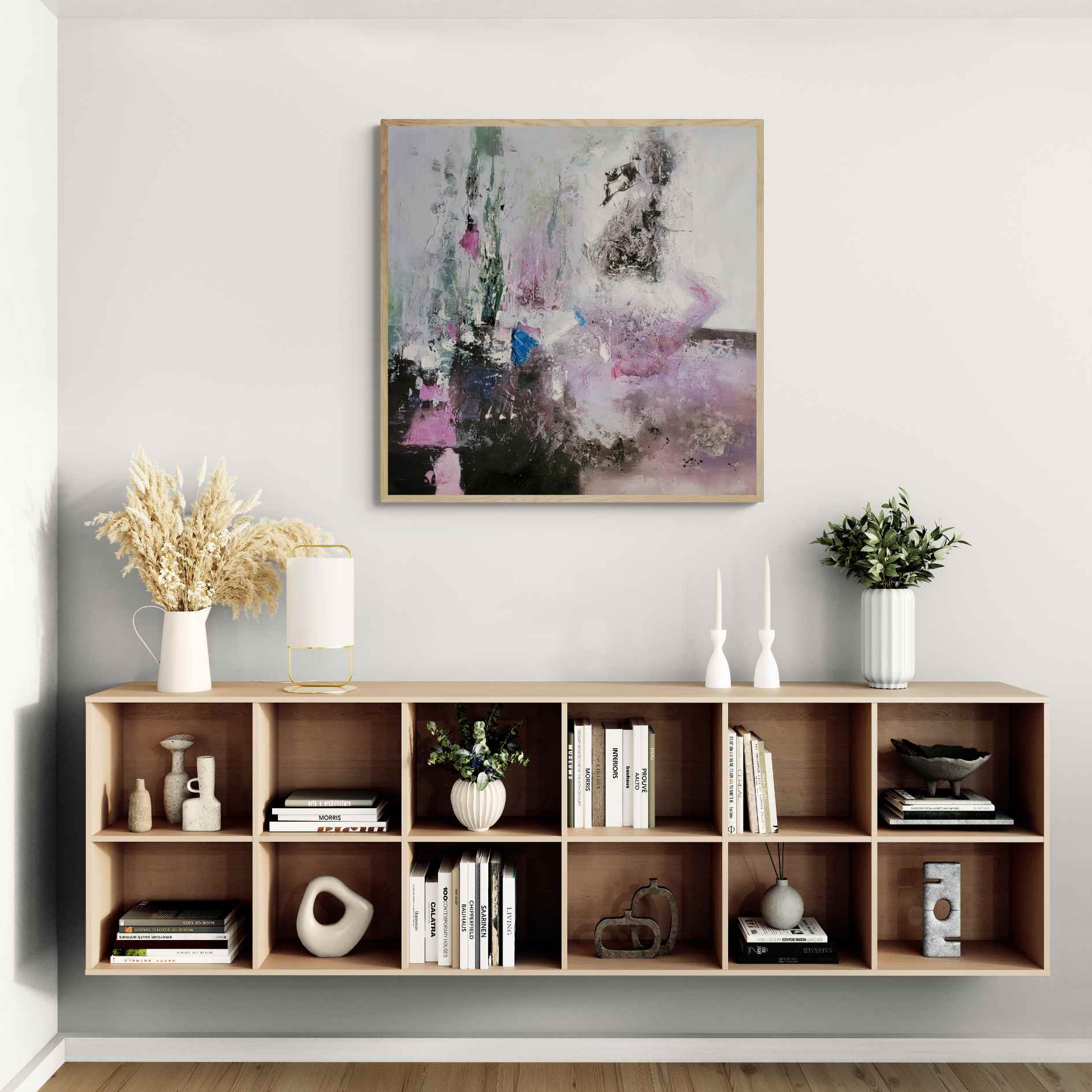 Pintura abstracta contemporánea en óleo con texturas expresivas ideal para oficinas y negocios