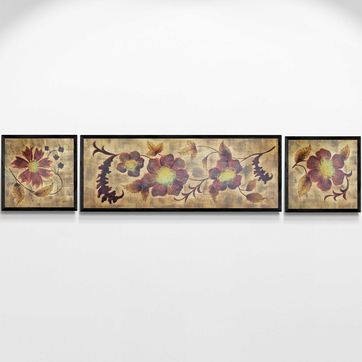 Cuadro Triptico Decoracion Oro Flor 200x40 cm