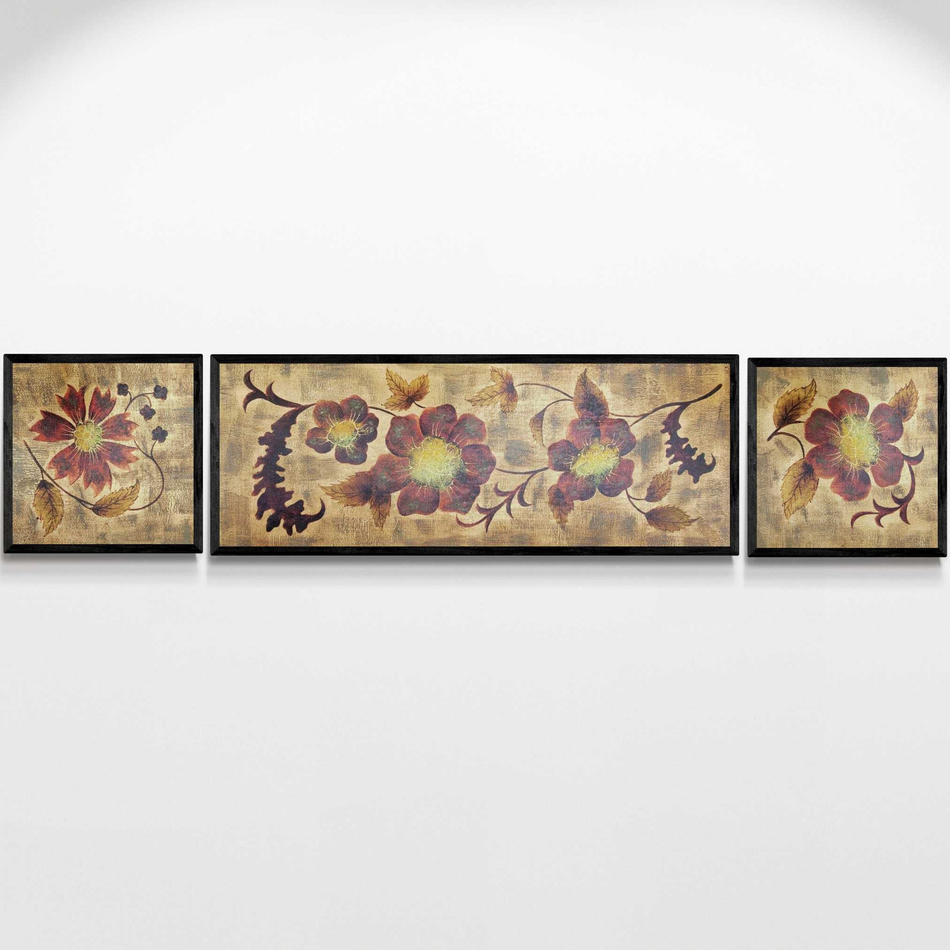 Cuadro Triptico Decoracion Oro Flor 200x40 cm