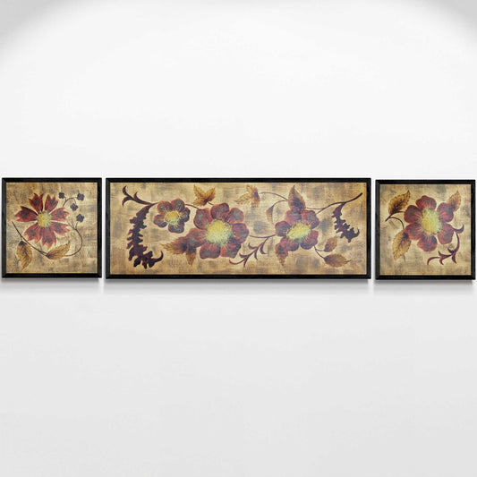 Cuadro Triptico Decoracion Oro Flor 200x40 cm