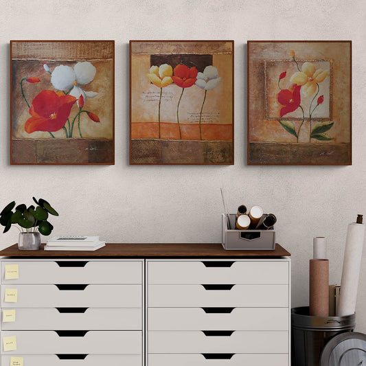 Cuadro Triptico Flores Oro 50x60 cm [3 piezas]