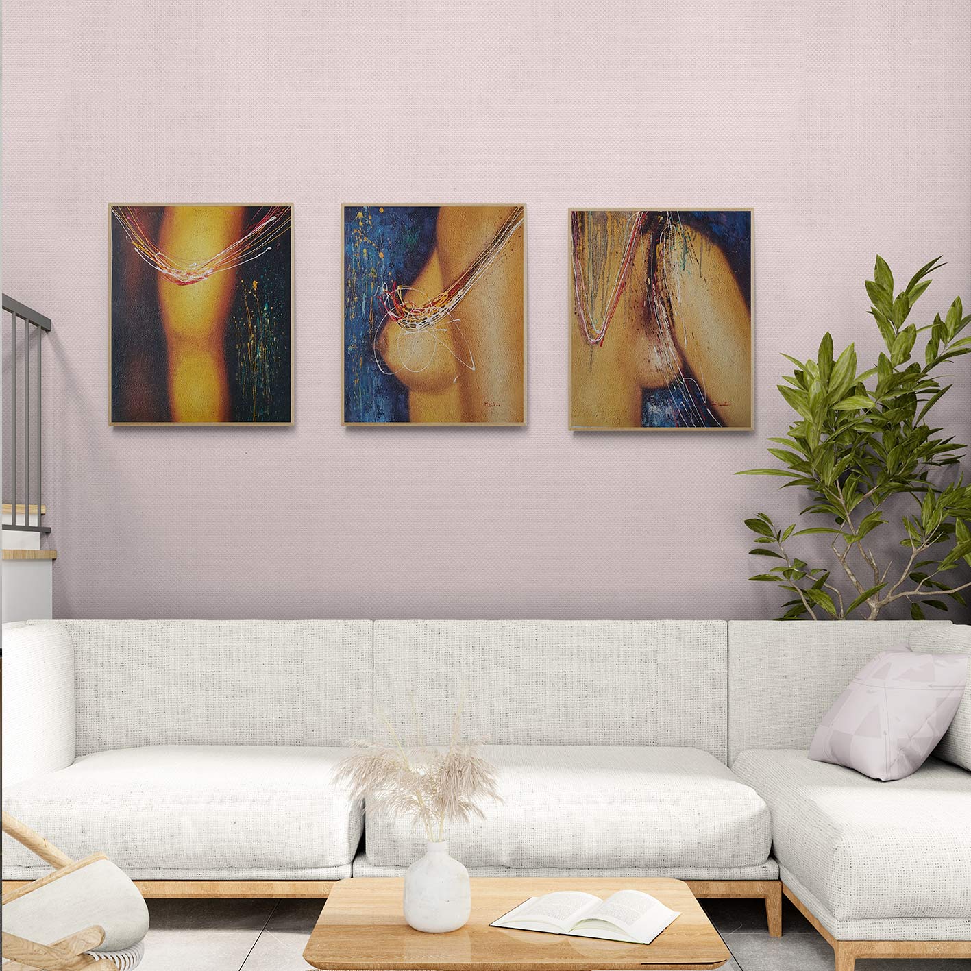 Cuadro Triptico Mujer Pinturas 50x60 cm [3 piezas]