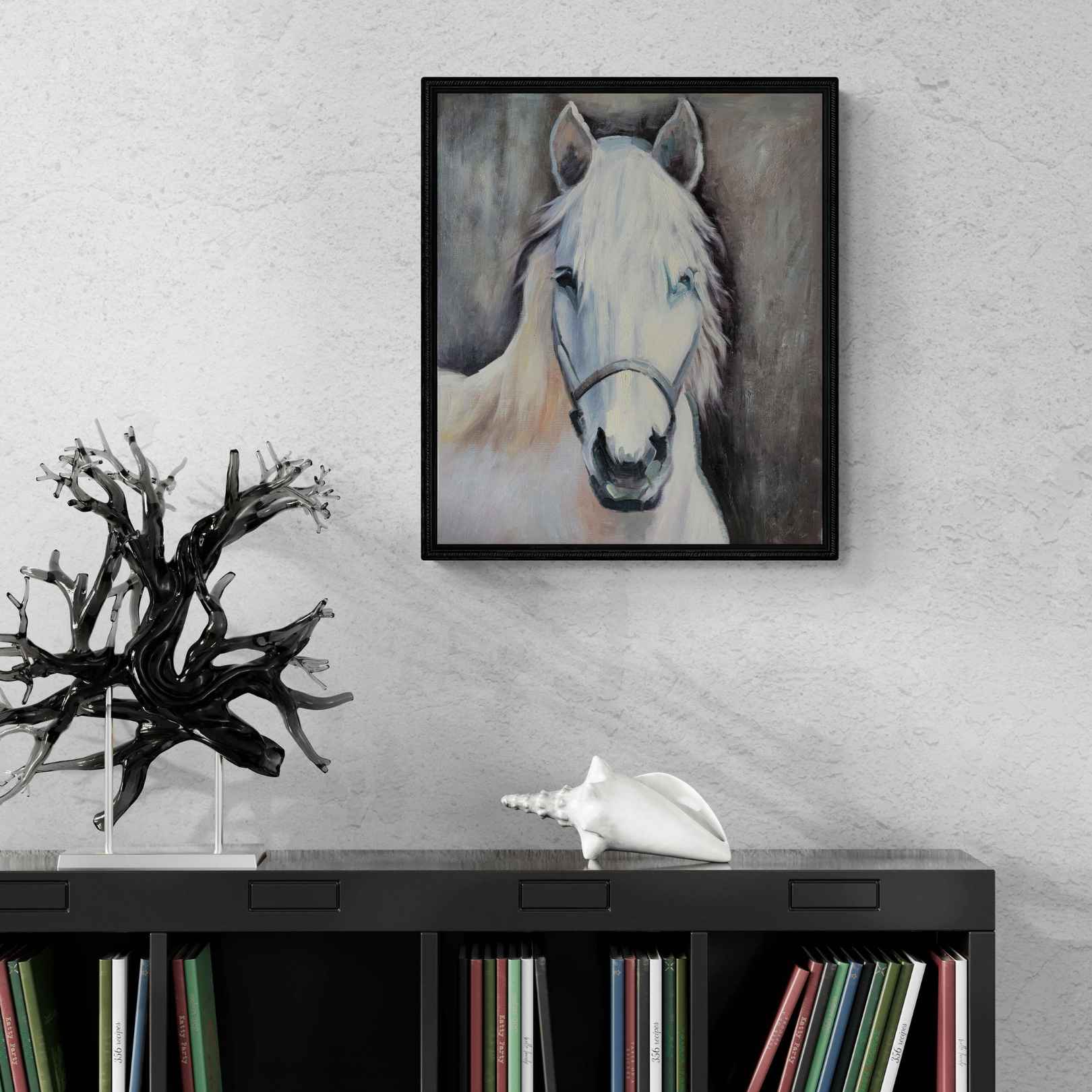 Cuadro pintado al óleo de caballo realista en tamaño 46x55 cm