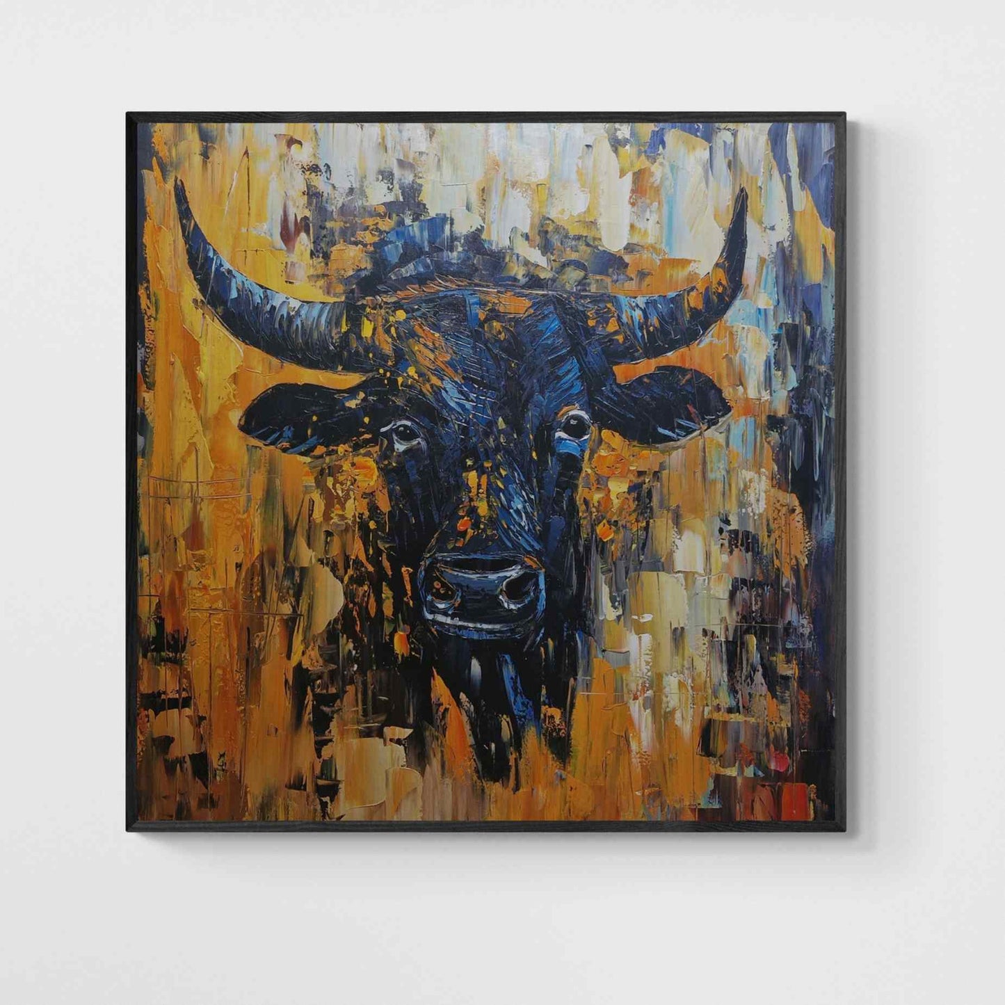 Cuadro de toro bravo al óleo pintado a mano con fondo abstracto