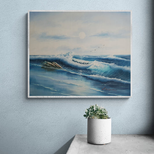 Cuadro al óleo Olas y Gaviotas 50x60 cm – Arte marino pintado a mano