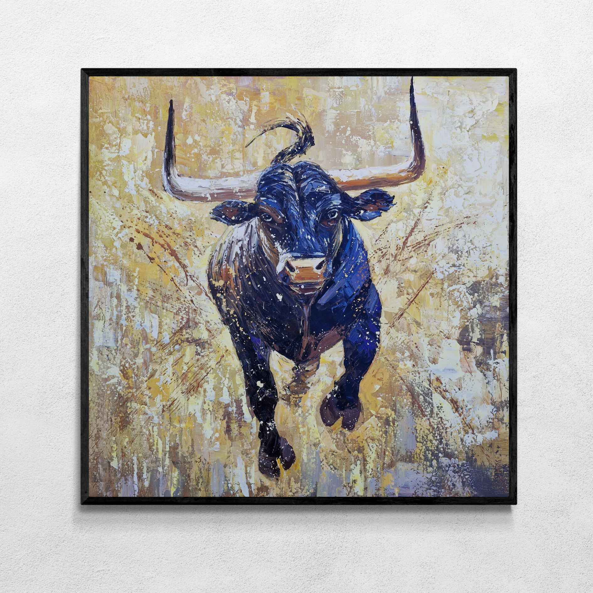 Cuadro al óleo Alma Indomable – Toro enérgico en movimiento