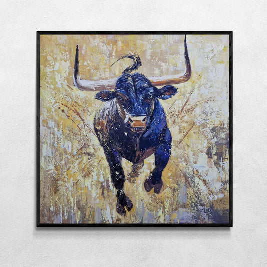 Cuadro al óleo Alma Indomable – Toro enérgico en movimiento