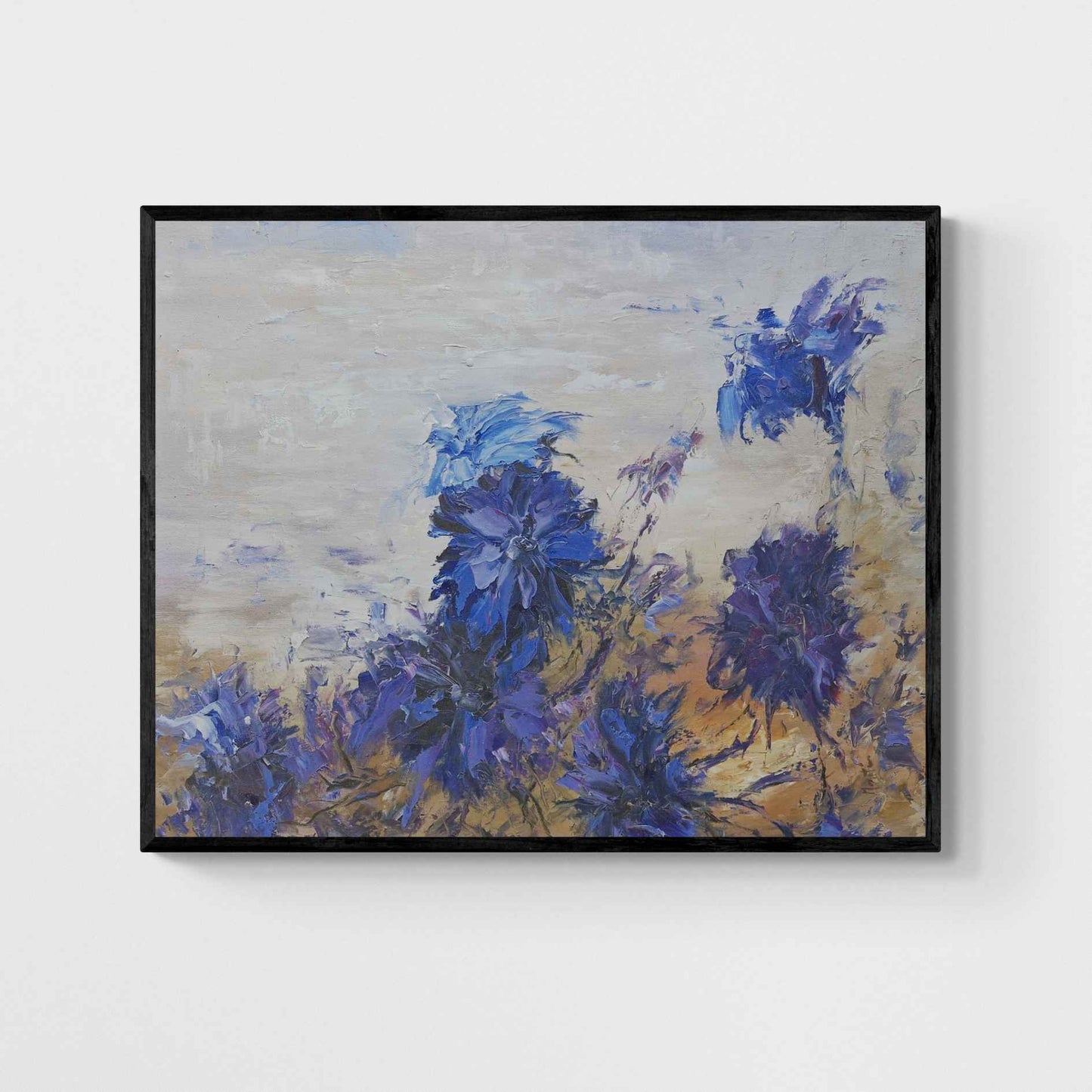 Cuadro al Óleo Azul Floral 100x80 cm, pintado a mano 