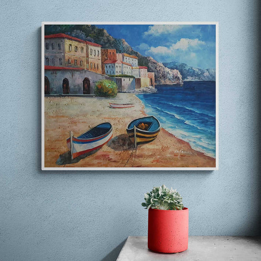 Cuadro decorativo de pueblo junto al mar 50x60 cm