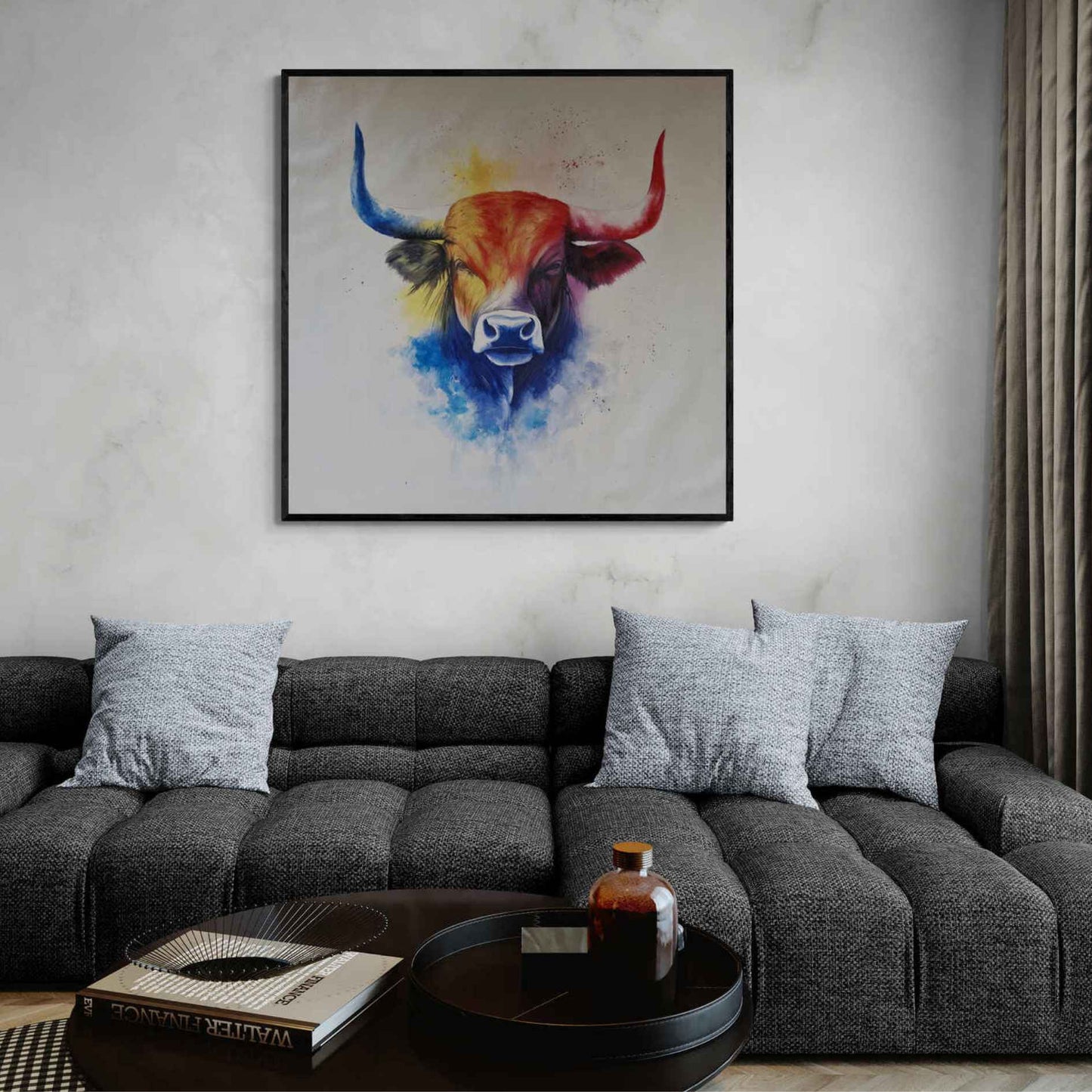 Arte moderno con toro en colores vivos