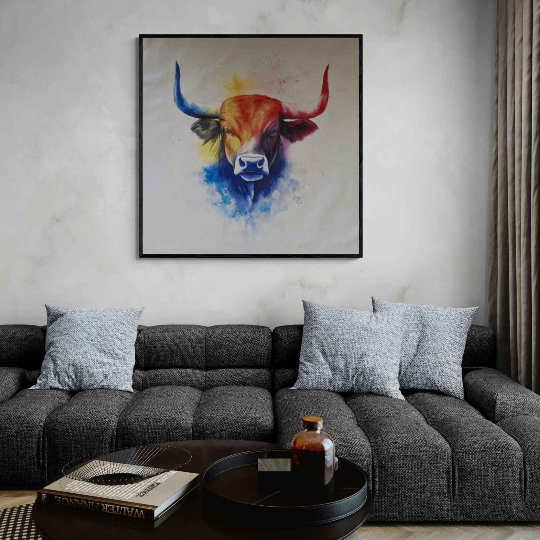 Arte moderno con toro en colores vivos