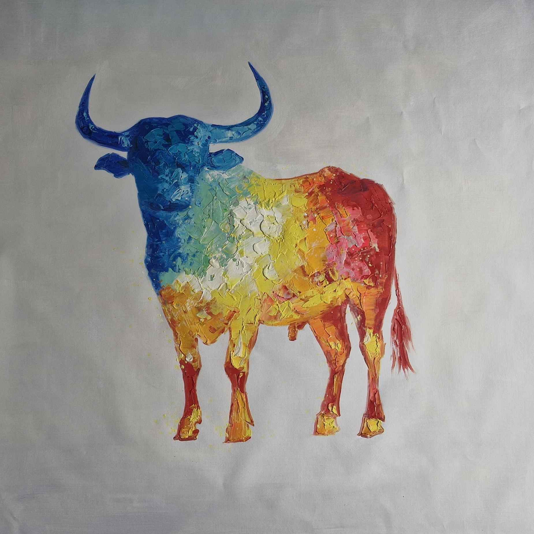 Cuadro decorativo con la figura de un toro expresivo, resaltando su energía con un estilo contemporáneo.
