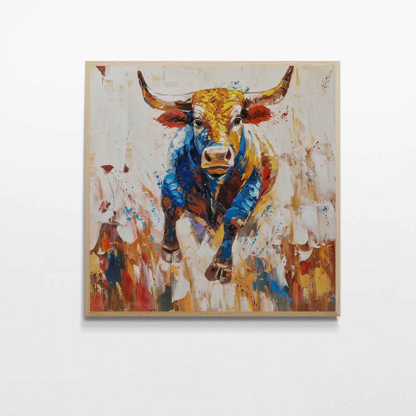 Cuadro de toro corriendo al óleo pintado a mano