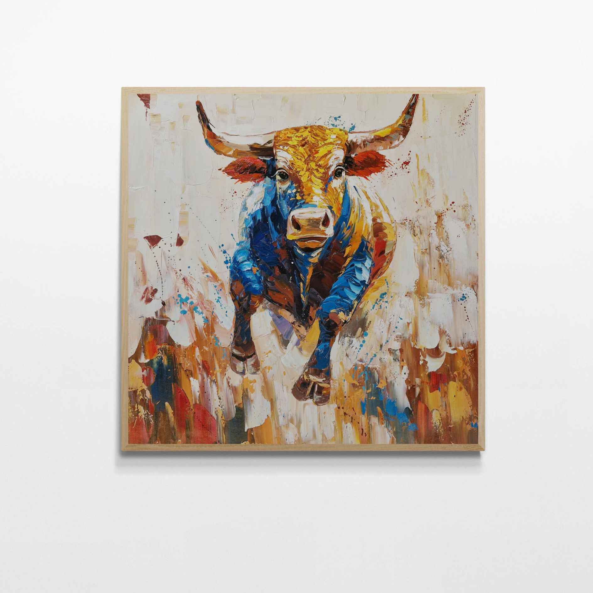 Cuadro de toro corriendo al óleo pintado a mano