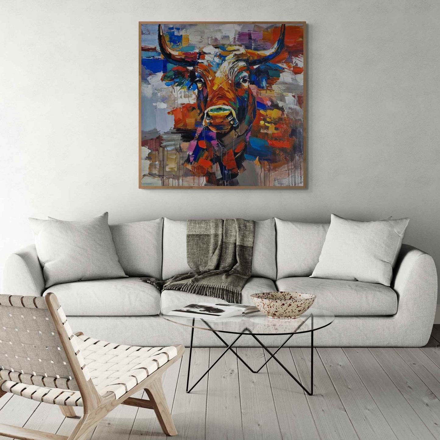 Lienzo pintado a mano de toro con estilo contemporáneo