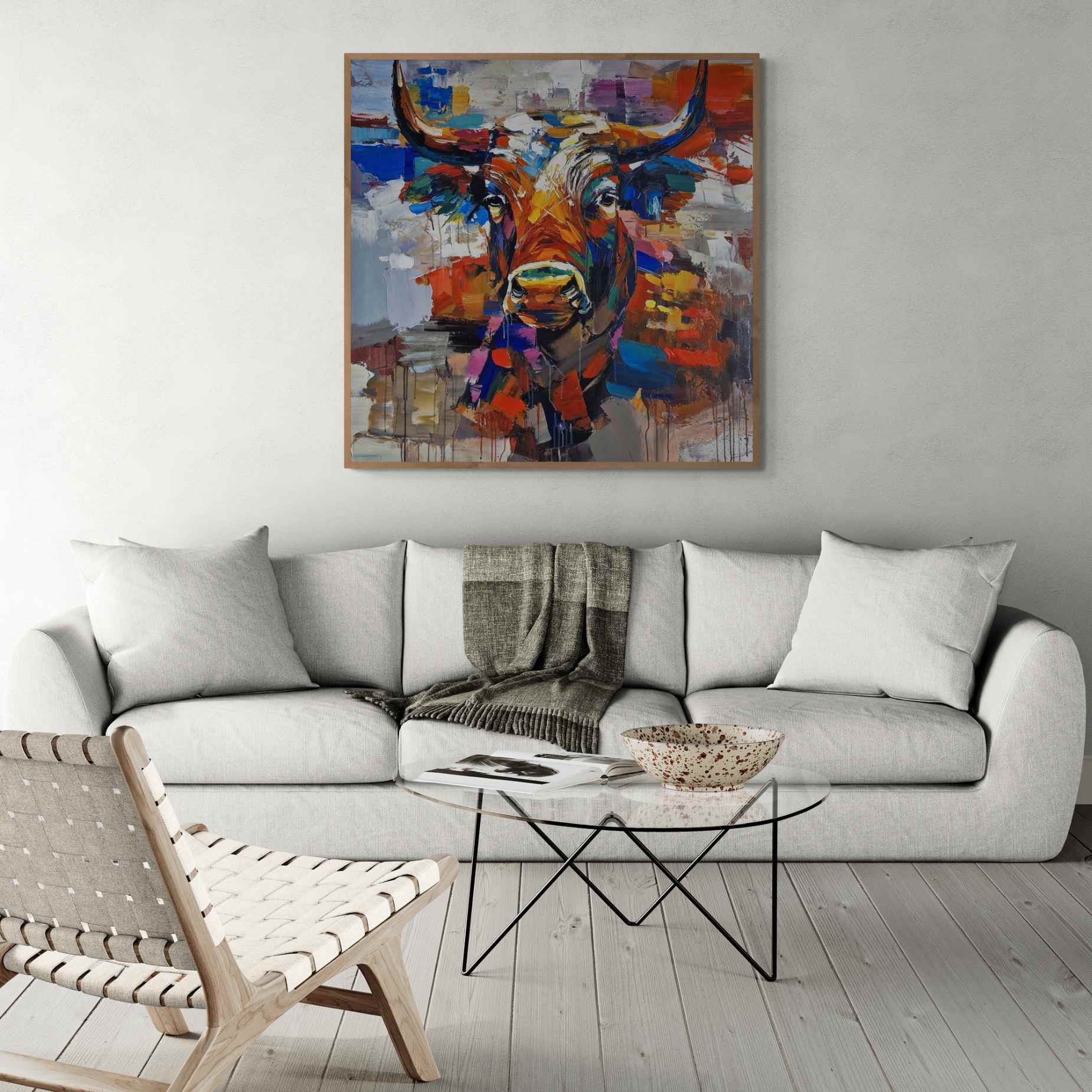 Lienzo pintado a mano de toro con estilo contemporáneo