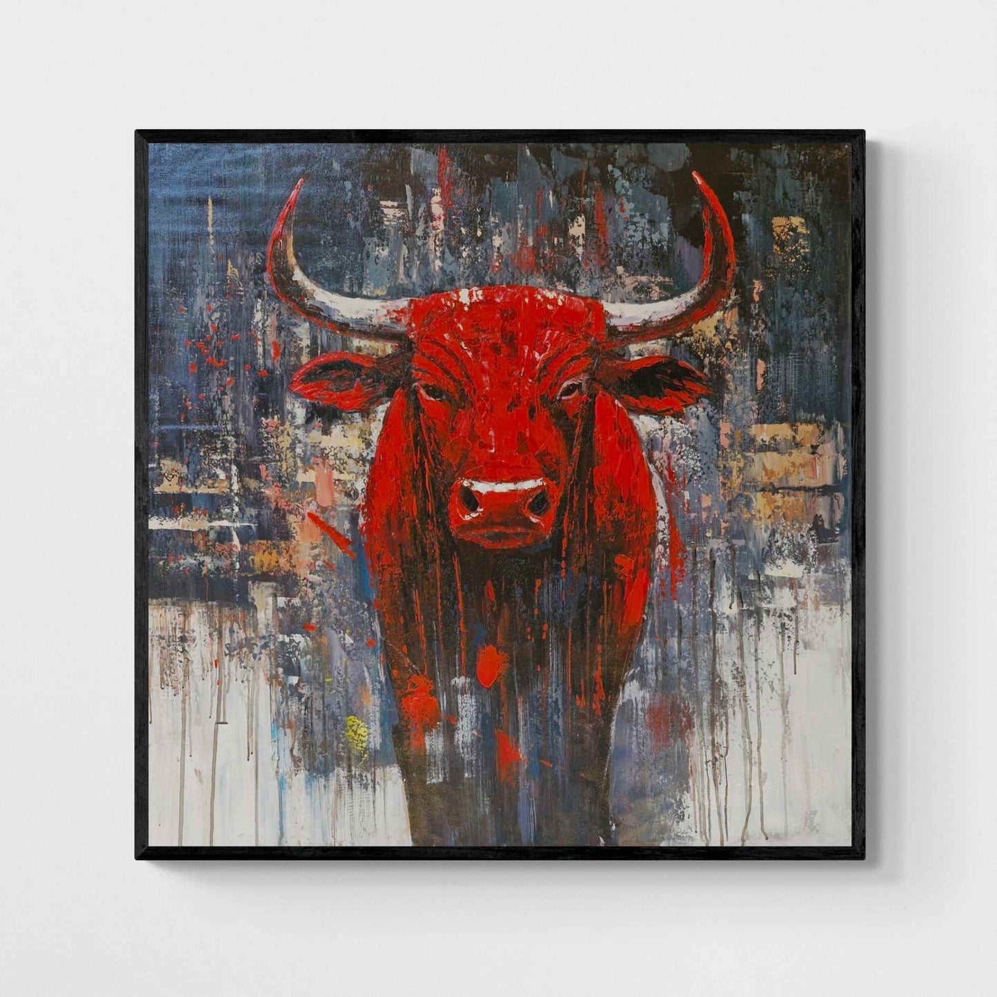 Cuadro de toro rojo pintado a mano al óleo