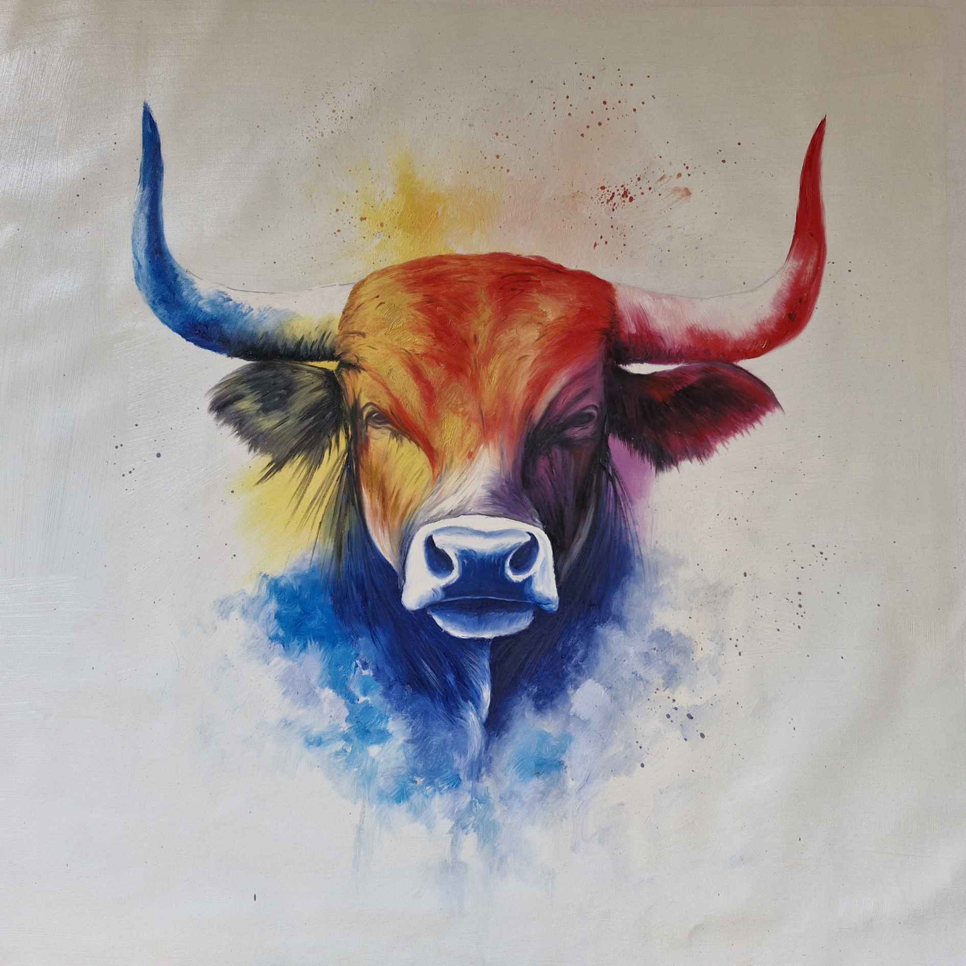 Pintura al óleo de toro colorido lista para colgar