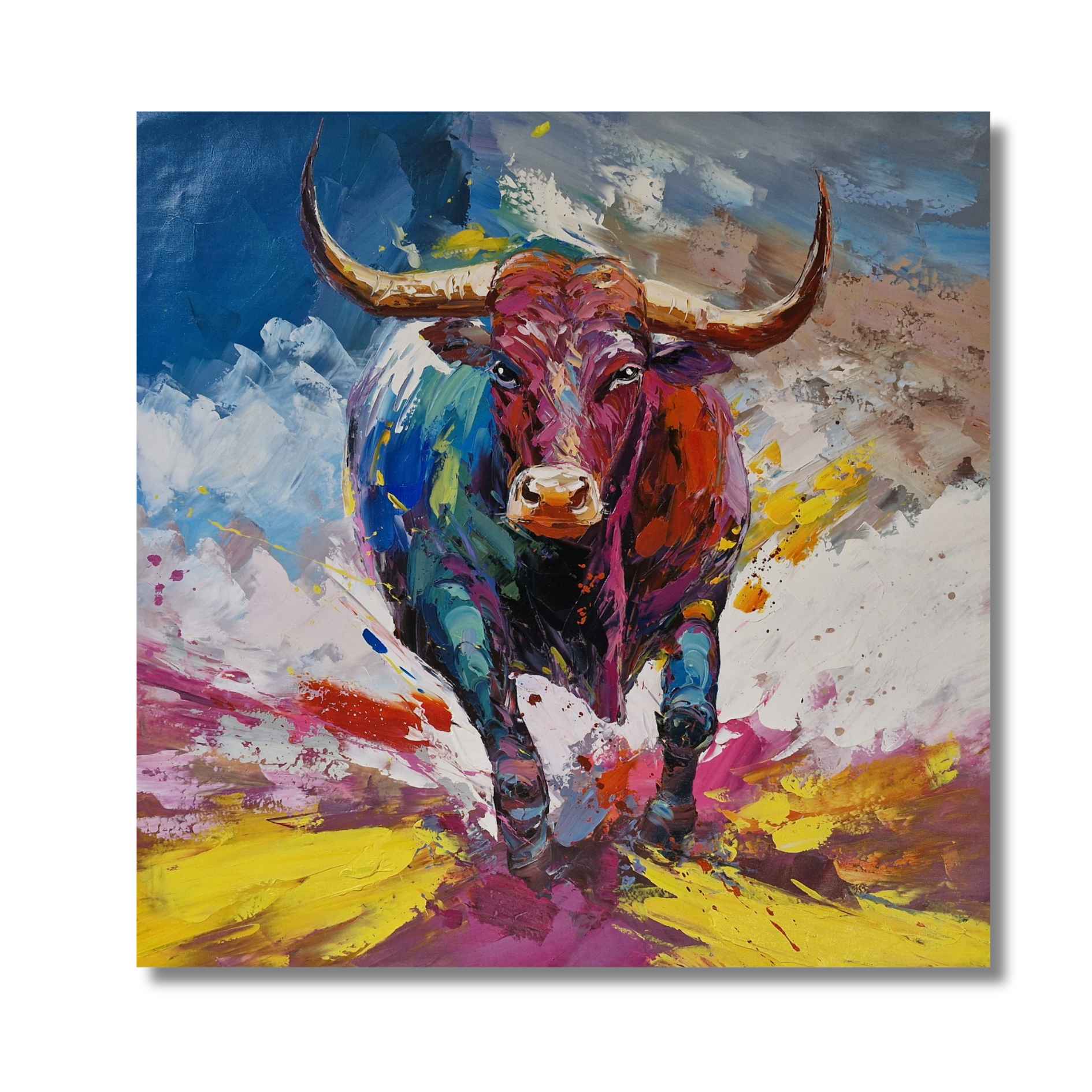 Obra artística de toro con técnica impasto