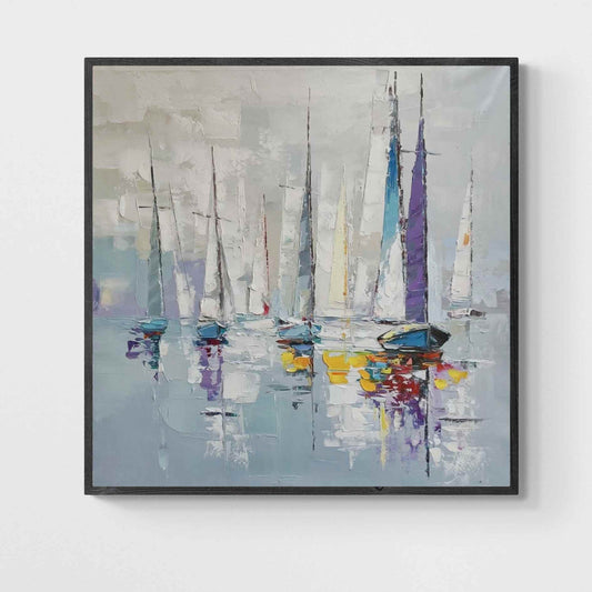 Cuadro al Óleo de Veleros Abstractos Hecho a Mano