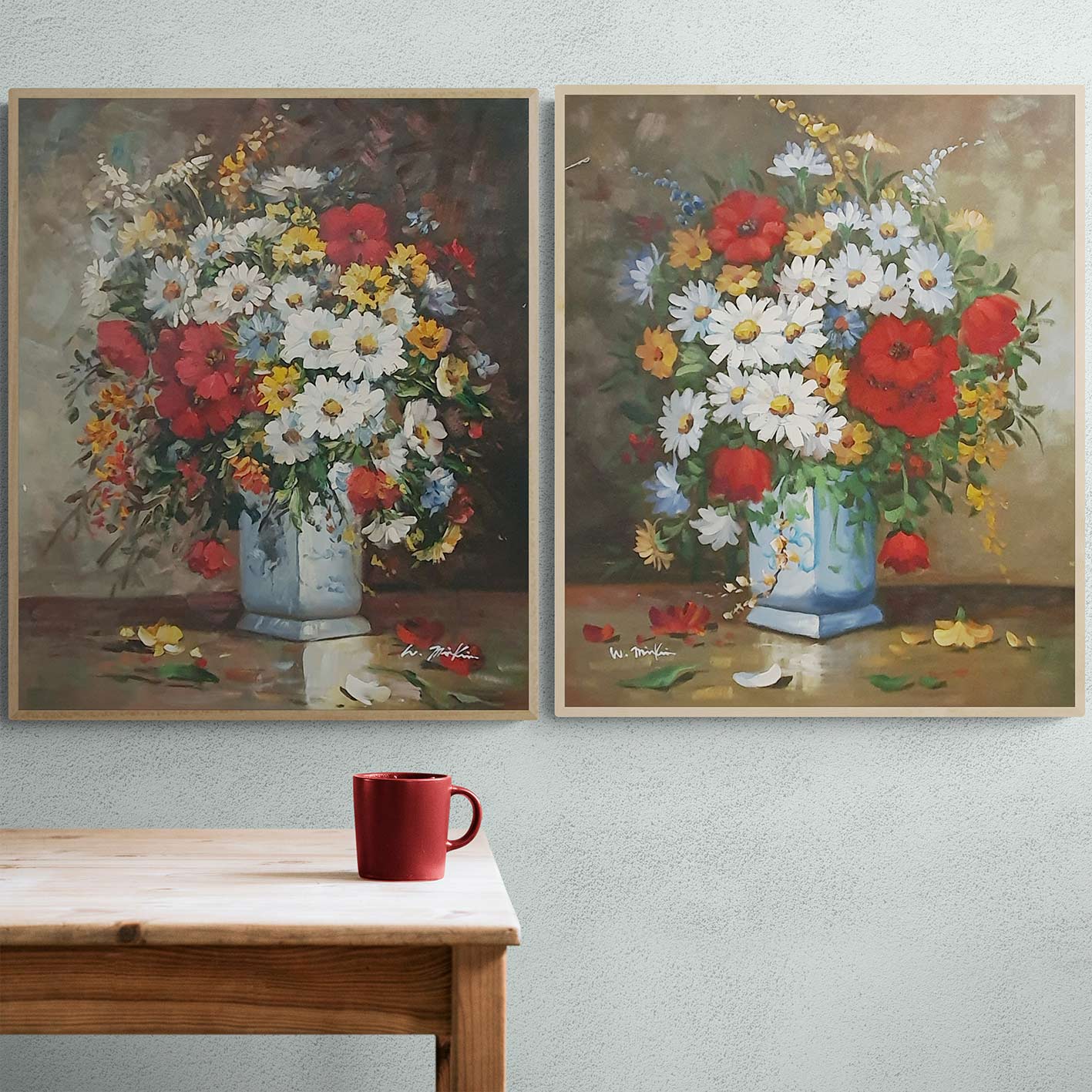 Cuadro en pareja de jarron de flores