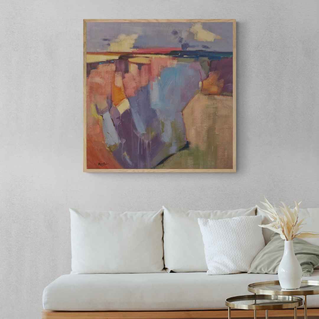 Pintura abstracta al óleo con tonos pastel y textura